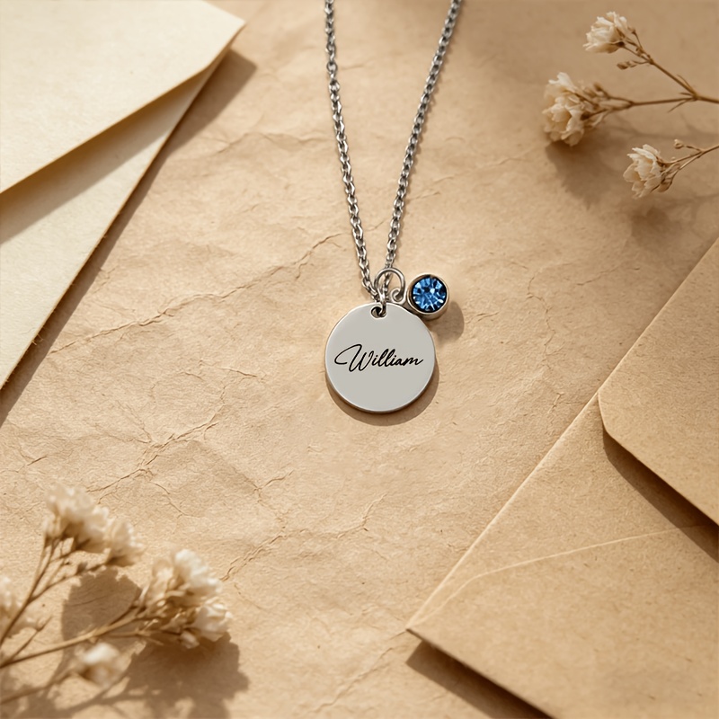 Personalized Stainless Steel Birthstone Name Necklace, Unique Gift